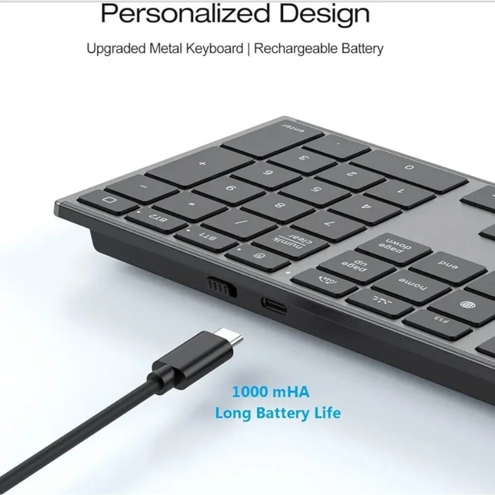 Wireless Keyboard for Mac Gray Forged Metal Frame 2.4G Dual Bluetooth Ultra Thin